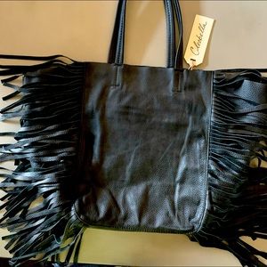 CLEOBELLA Fringe- Trimmed Pebbled Leather Tote